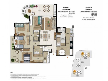Torre Harmony, Coluna 01, Apartamento de 04 quartos - 151,14 m².